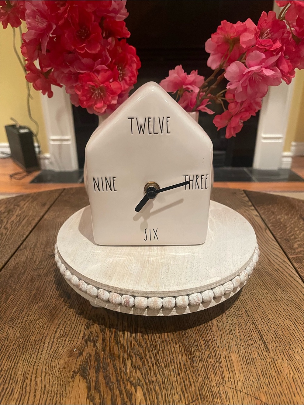 White Ceramic House Clock by Rae Dunn